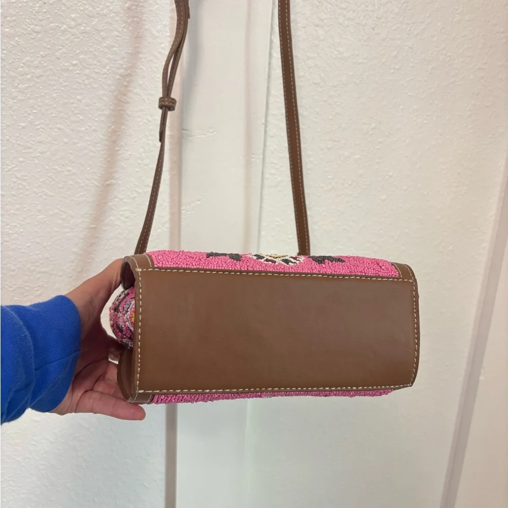 NWT Anthropologie Crossbody Bag Pink and Brown with Boho Embroidery - Picture 6 of 11